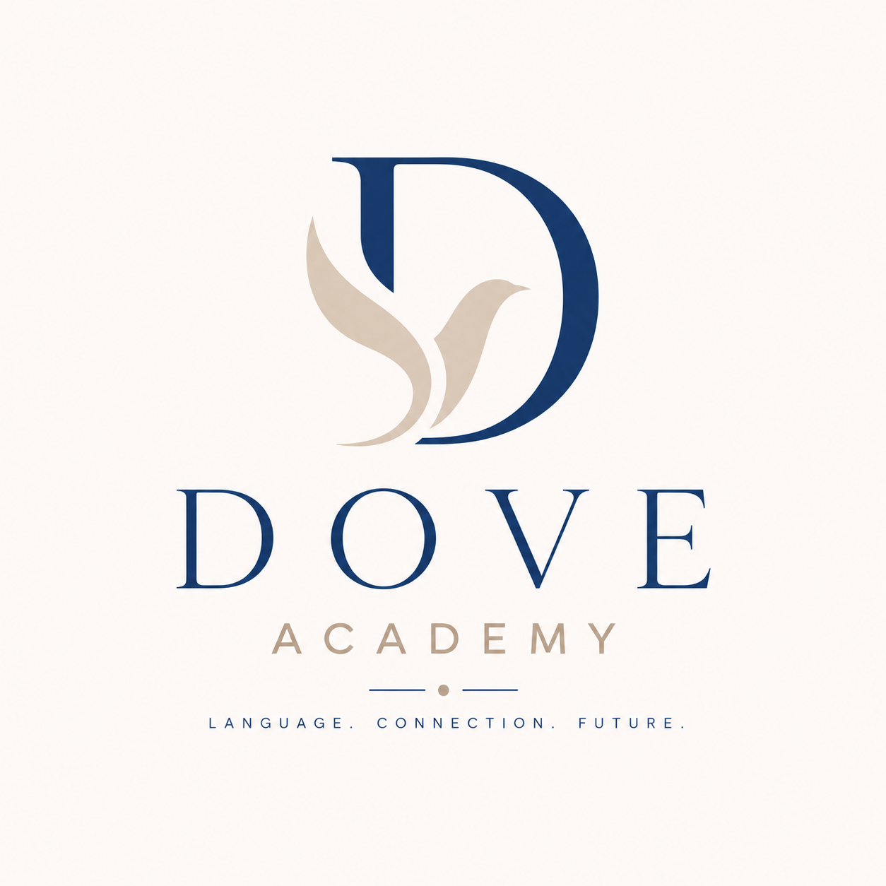 Dove Academy: logo original en azul y beige